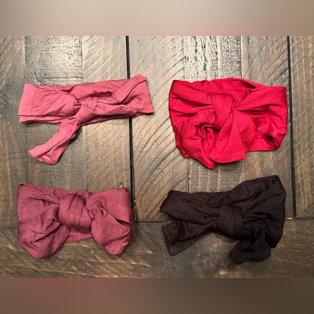 Lila Newborn Bow Headband Set - Red, Dark Purple, Light Purple and Black